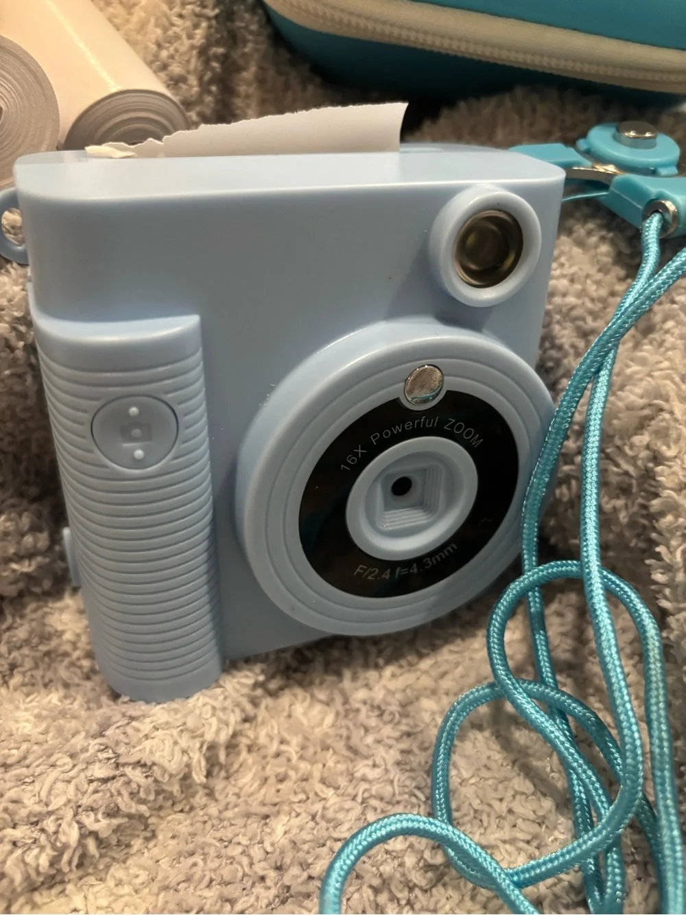 Light Blue Instant Print Toy Camera with Carry Case and Strap